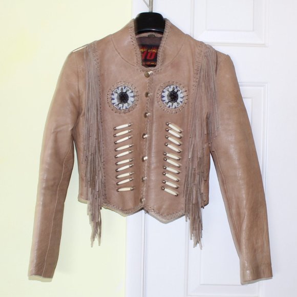 Hot Leathers fringe motorcycle bone and bided women's jacket Size XS long sleeve - Picture 6 of 13